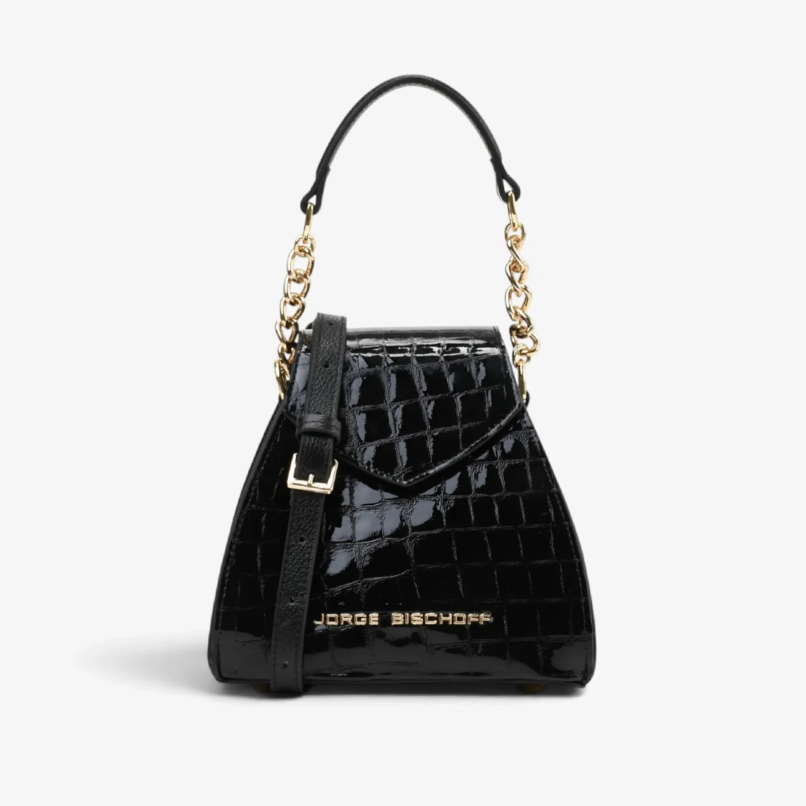 Bolsa Transversal Preto Couro Croco