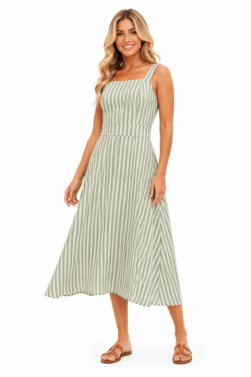 Vestido Midi Listrado - Verde