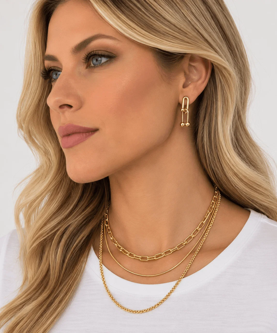Kit Colar + Brinco Elo Estilizado - Dourado
