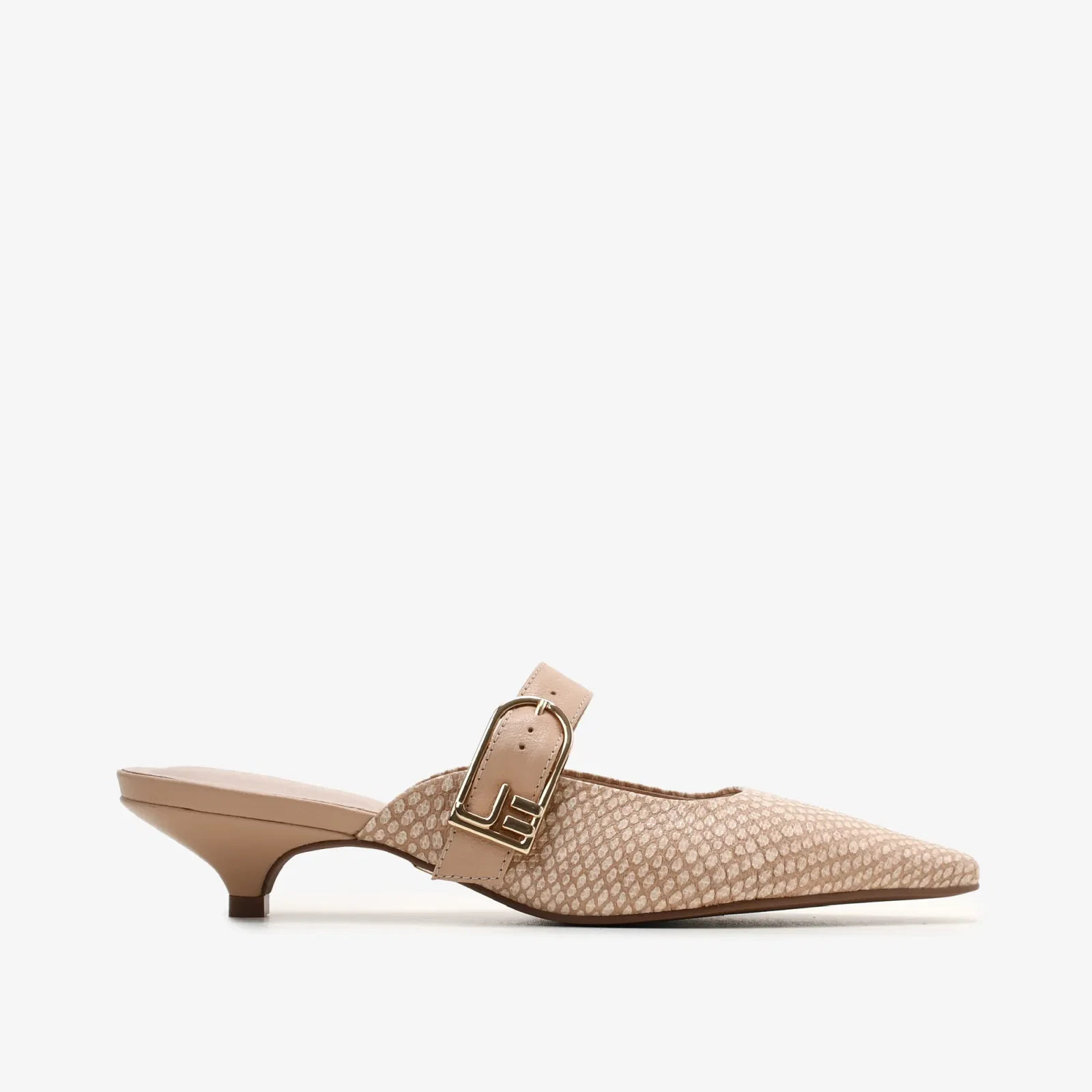 Mule Nude Areia Couro Snake