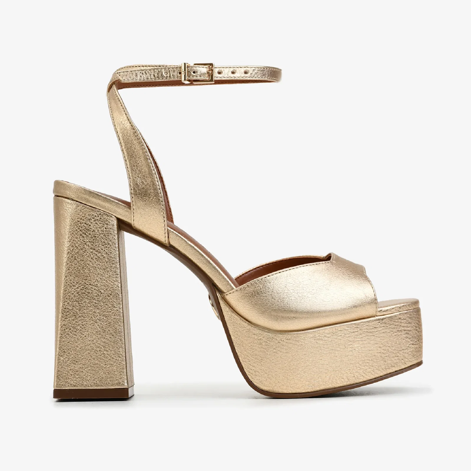 Sandália Plataforma Metal Ouro Champagne Couro — imagem 1