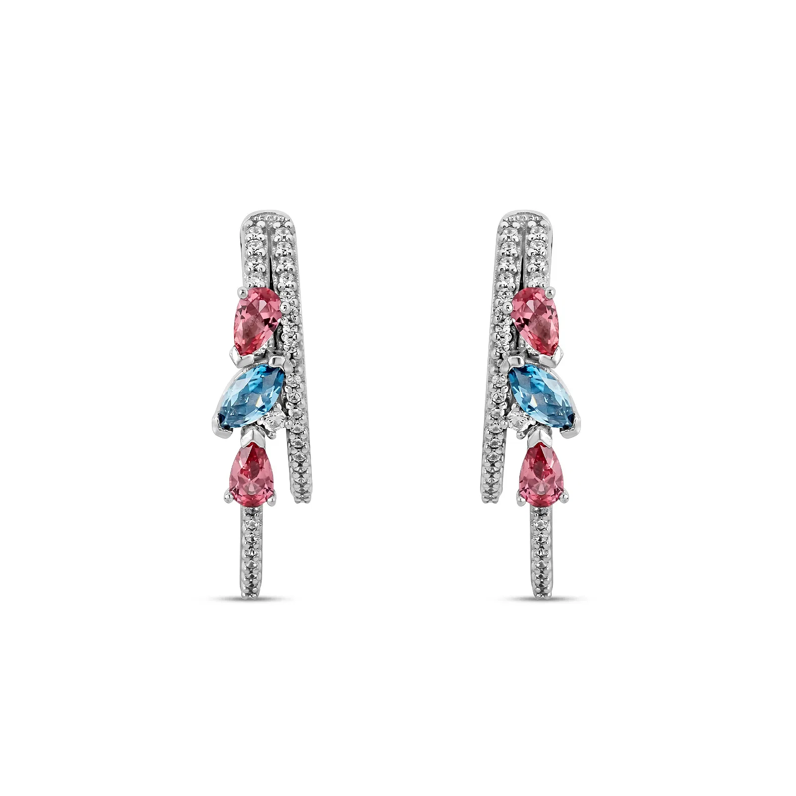 Argola Life Éden em Prata 925 com Zircônia Azul, Rosa e Incolor, 28mm