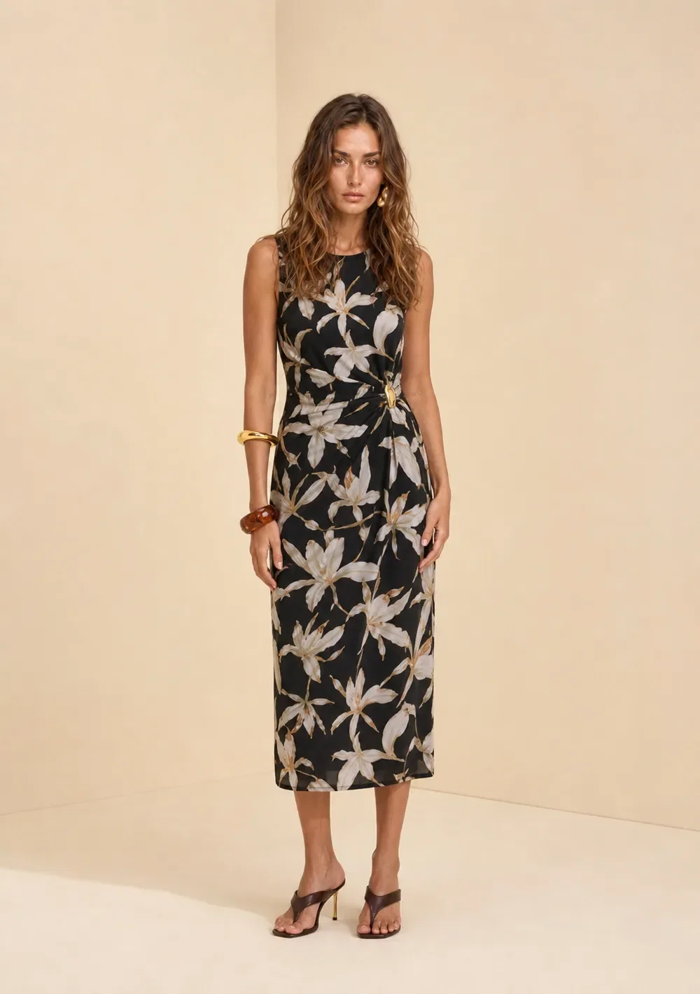 Vestido Midi Flora Preto / branco