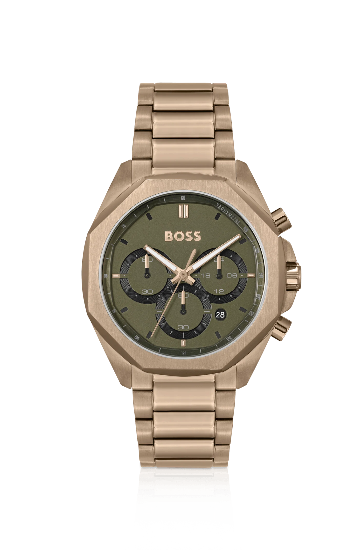 Relógio Cronógrafo Dourado Com Pulseira De Elos