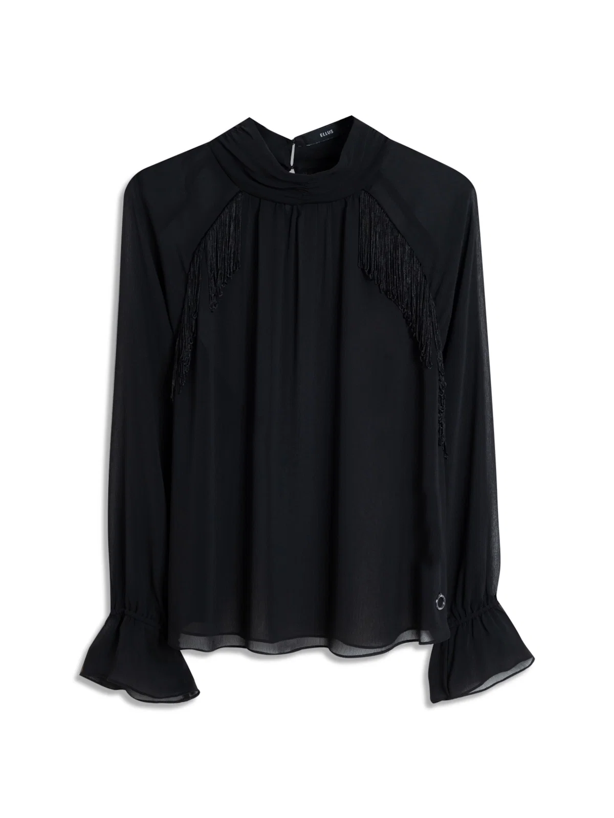 Blusa Microchiffon Fringe High Neck Preto — imagem 1