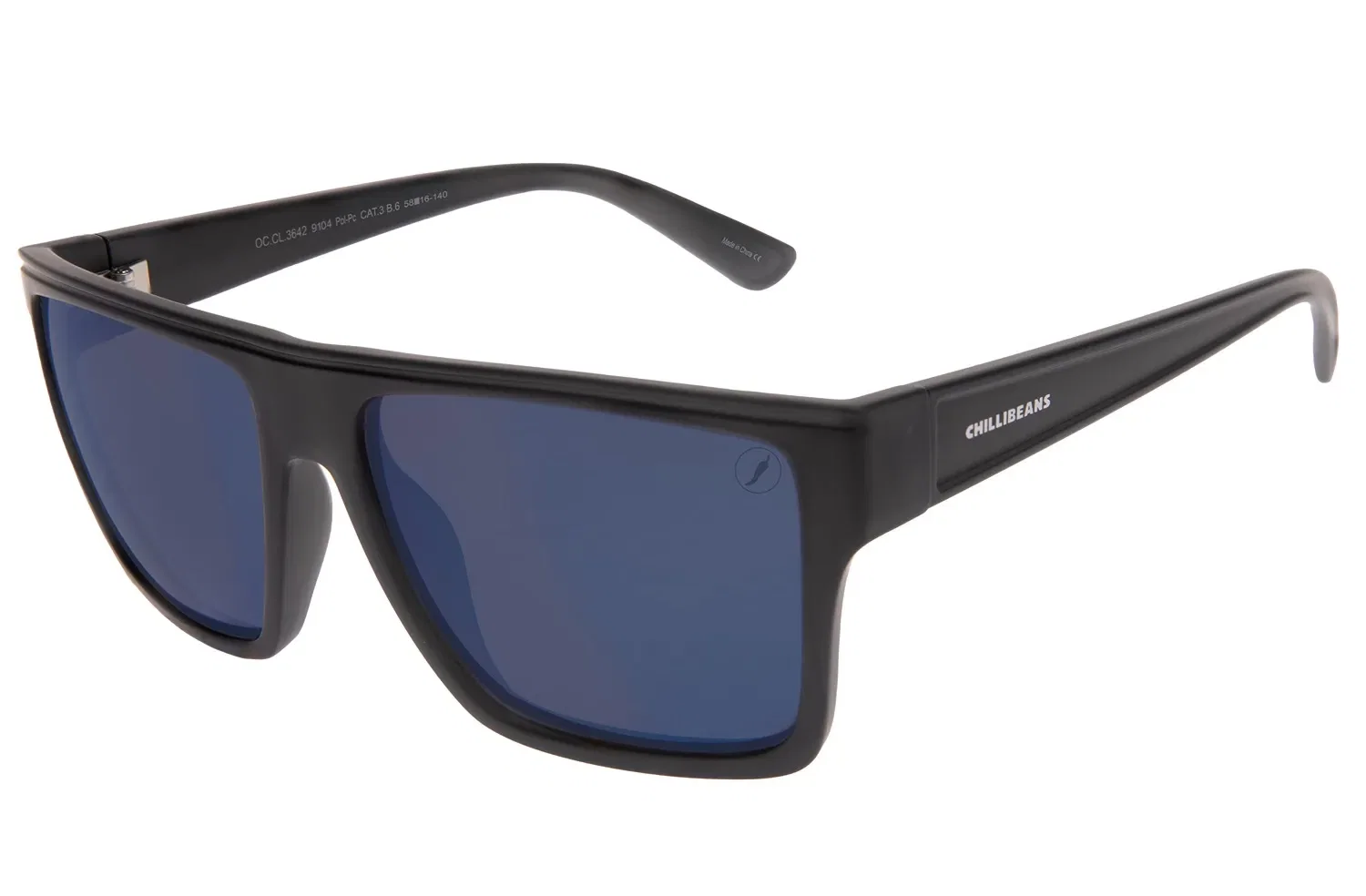 Óculos de Sol Masculino Chilli Beans Clássicos Quadrado Polarized Azul Espelhado — imagem 1