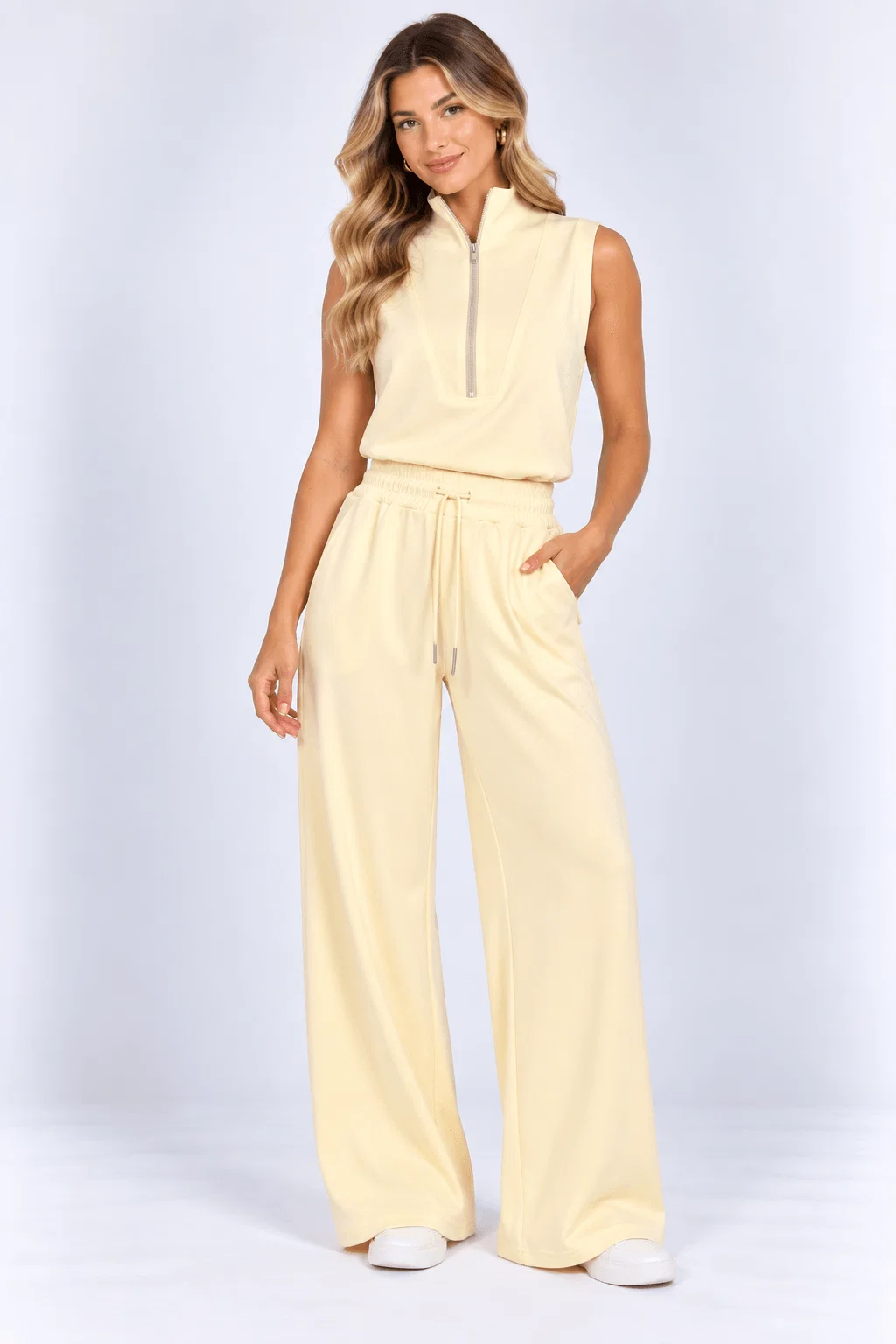 Calça Pantalona Detalhe Pregas - Amarelo — imagem 1