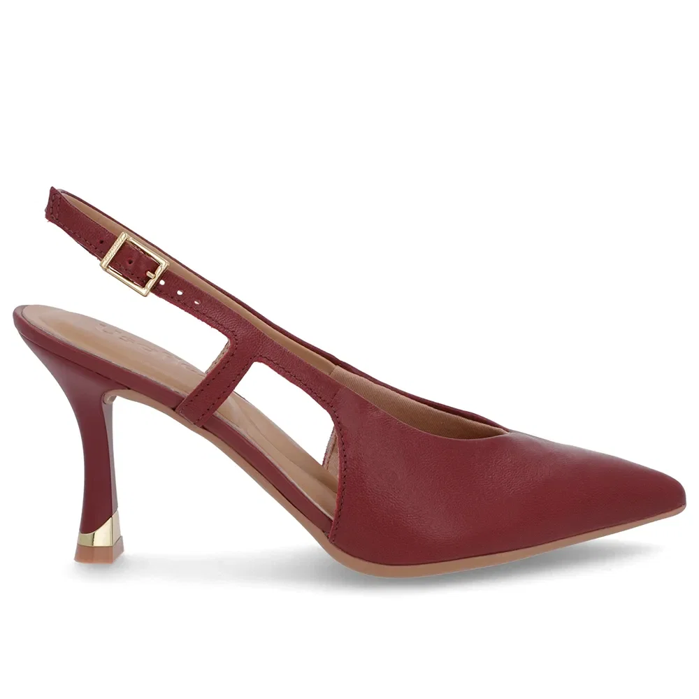 Slingback Vermelho Tira Lateral Couro Textura — imagem 1
