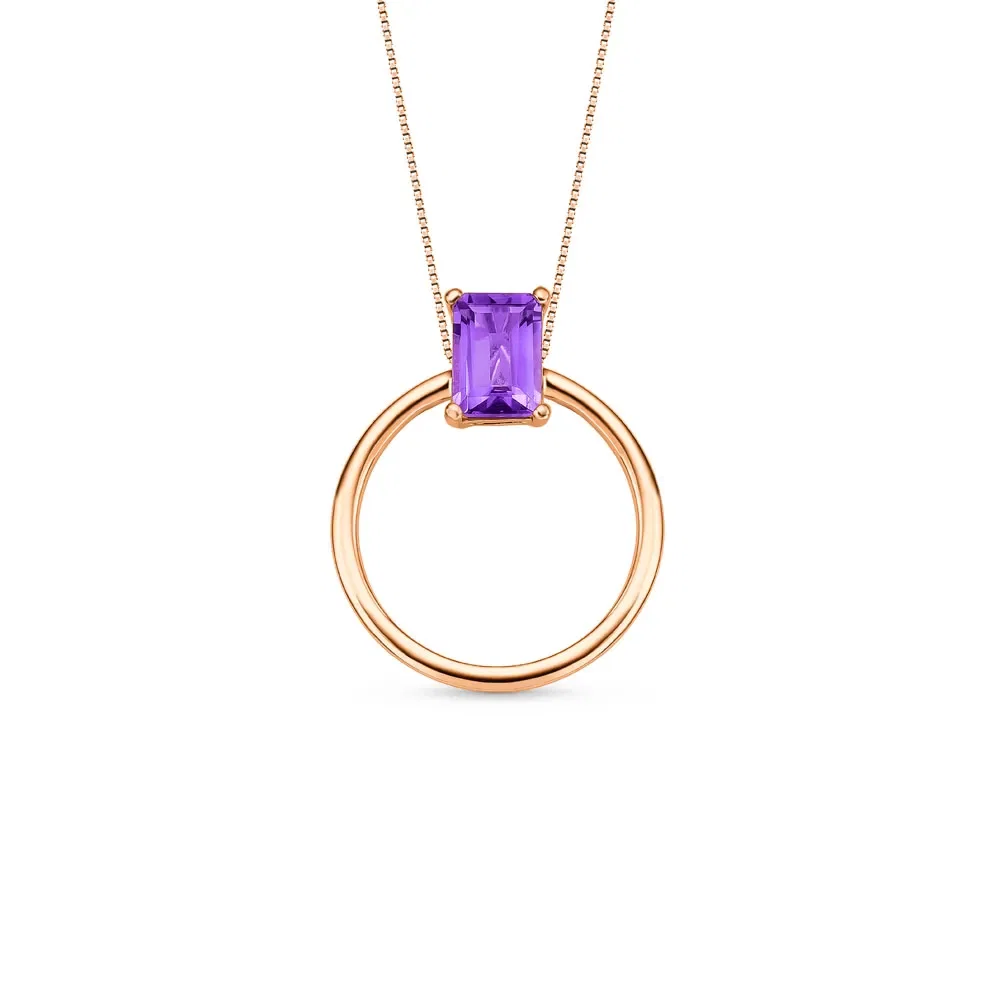 Pingente Unique em Ouro Rosé 18k com Ametista Roxa, 22mm