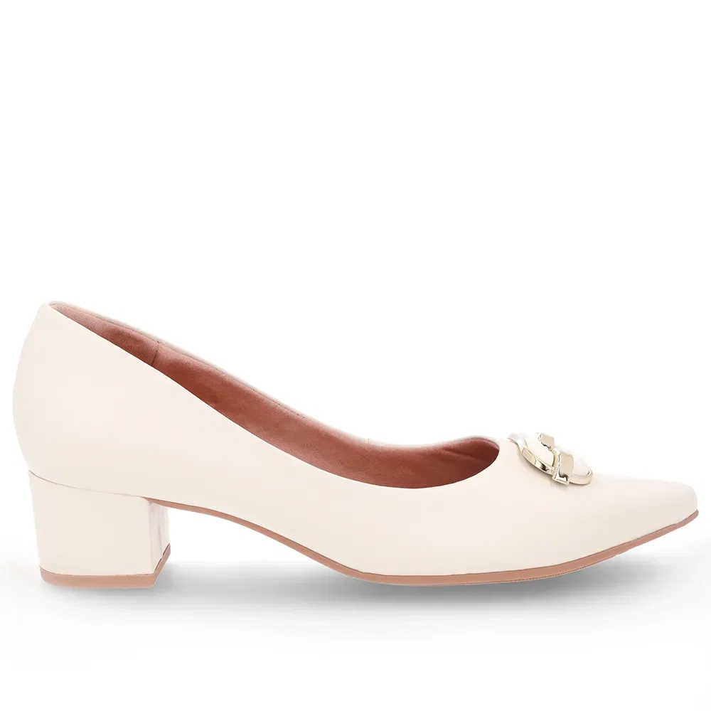 Scarpin Couro Branco Marfim Bico Fino — imagem 1