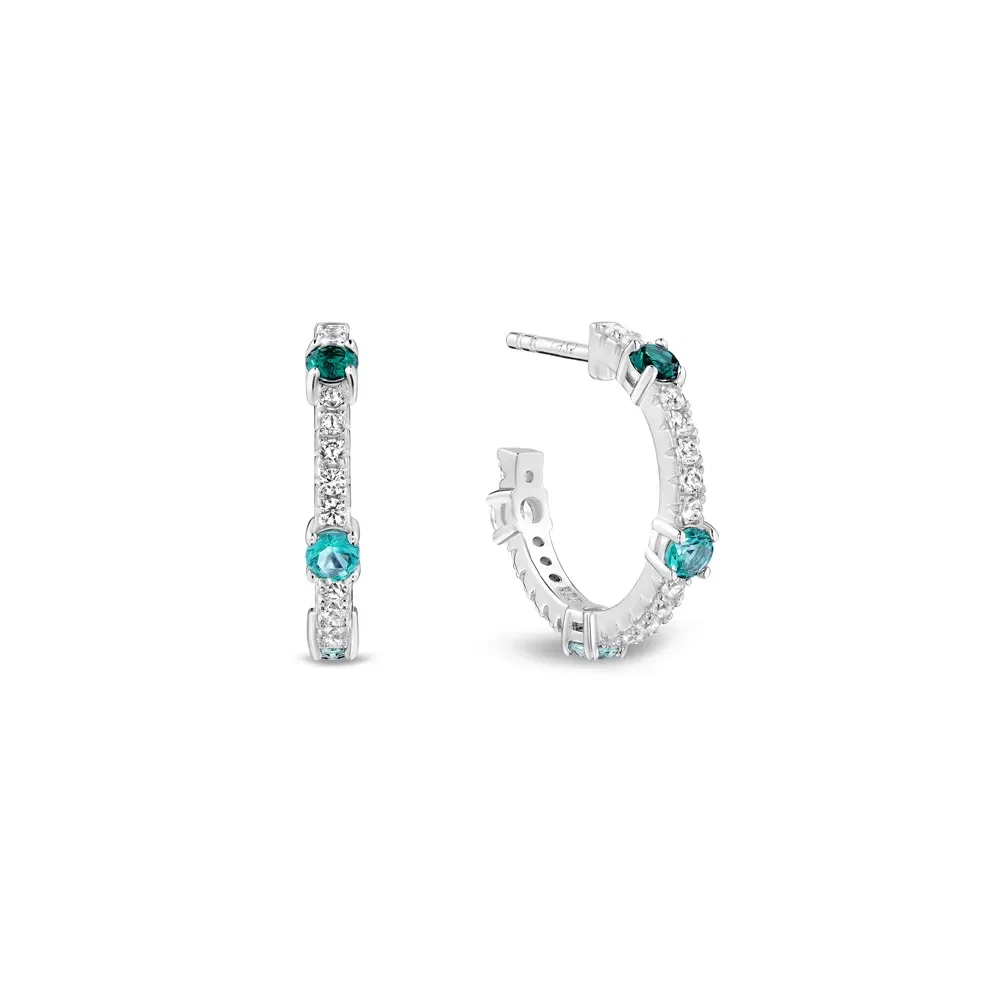 Argola Life Ocean em Prata 925 com Pedras Verdes e Incolores, 20mm — imagem 1