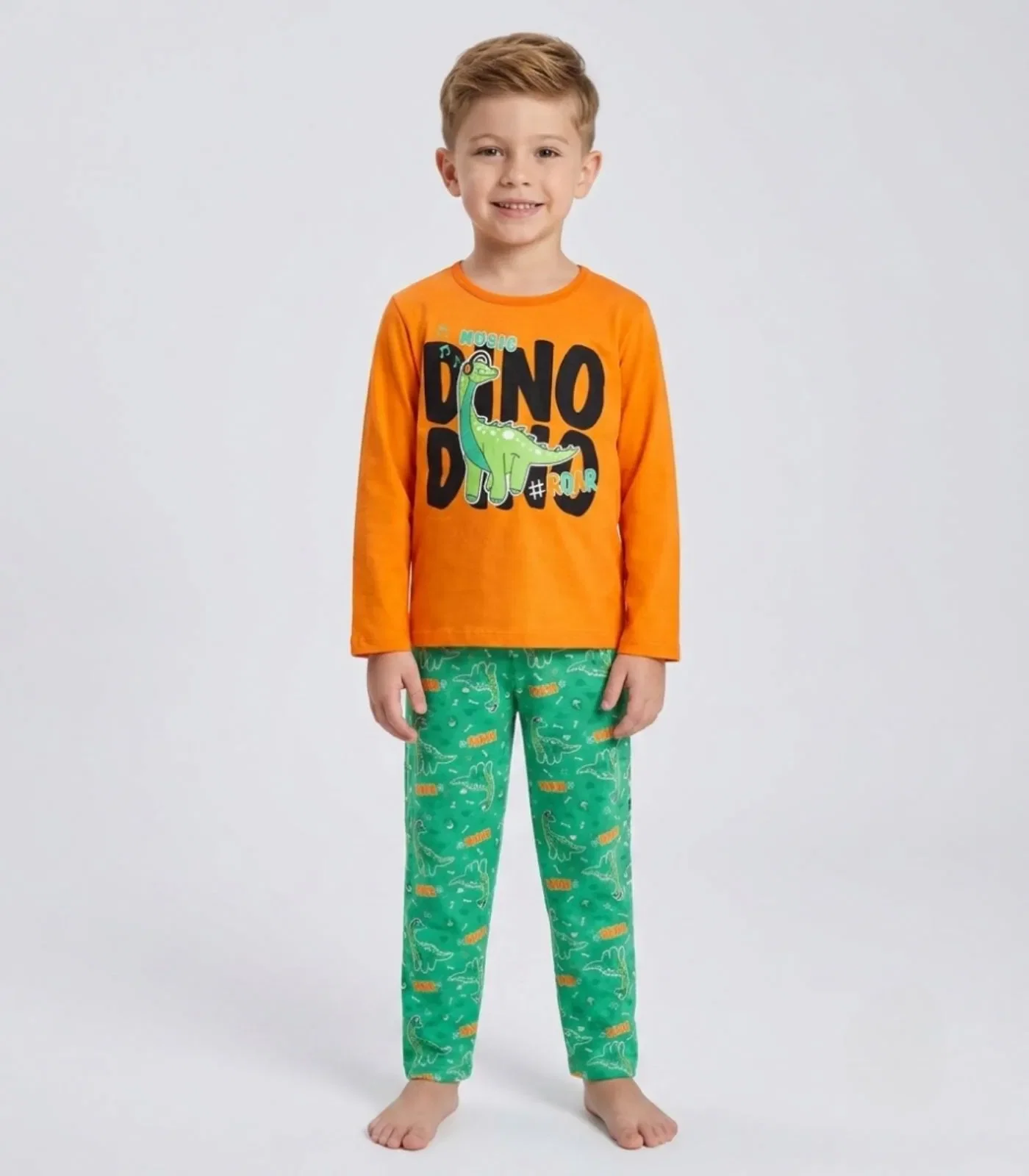 Pijama Menino Manga Longa Meia Malha Kappes Laranja