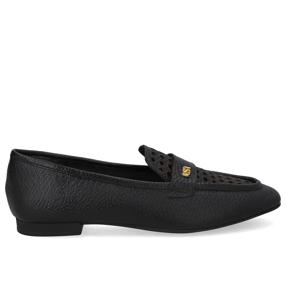 Loafer Couro Preto Recortes Laser