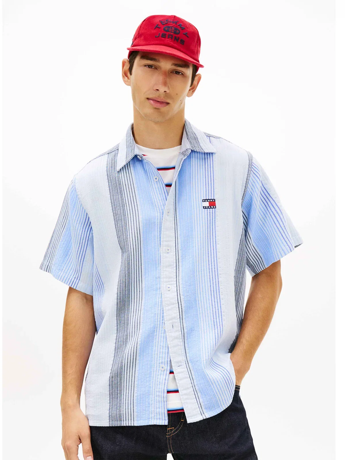 Camisa Relaxed Listrado Manga Curta — imagem 1