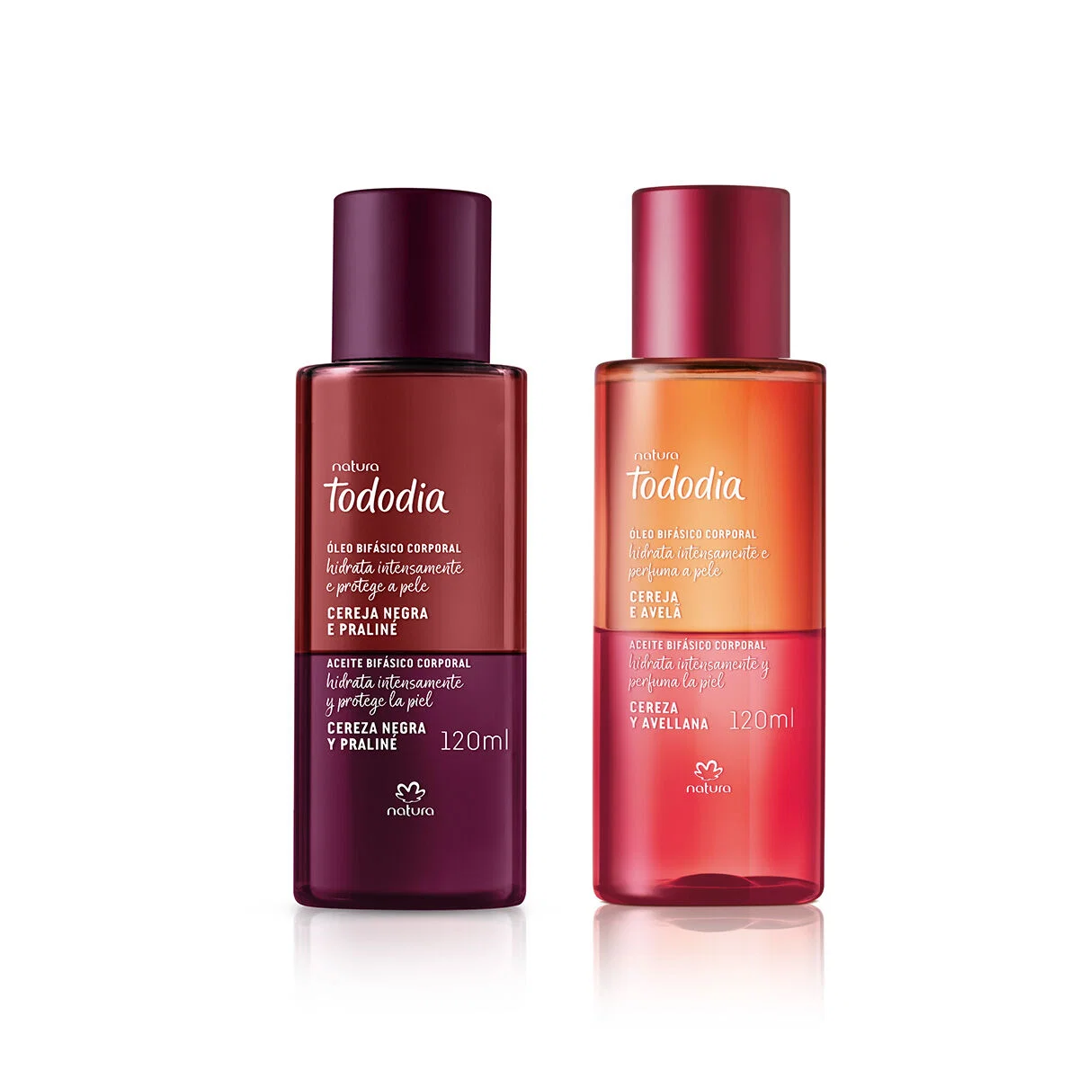 Kit Óleo Bifásico Corporal Tododia Cereja Negra e Ameixa e Cereja e Avelã 2 produtos de 120 ml