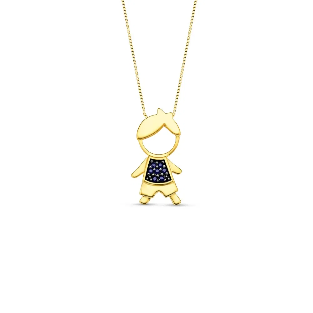 Pingente Menino em Ouro Amarelo 18k com Safiras Azul, 16mm — imagem 1