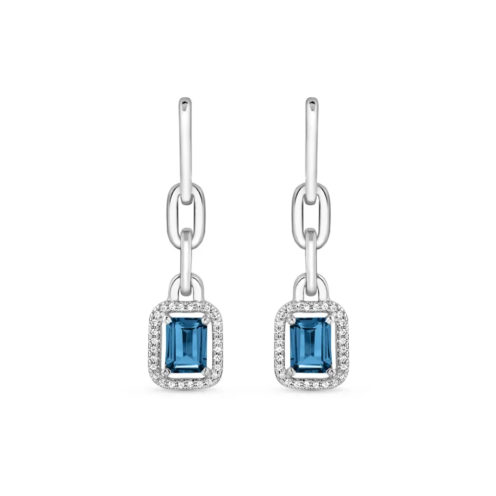 Brinco Chains em Prata 925 com Topázio London e Safiras Incolores — imagem 1