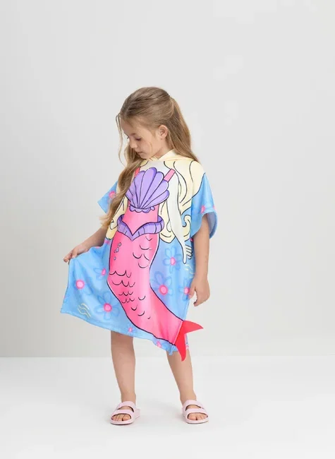 Toalha Infantil para Menina de Sereia com Capuz (Azul) Up Baby