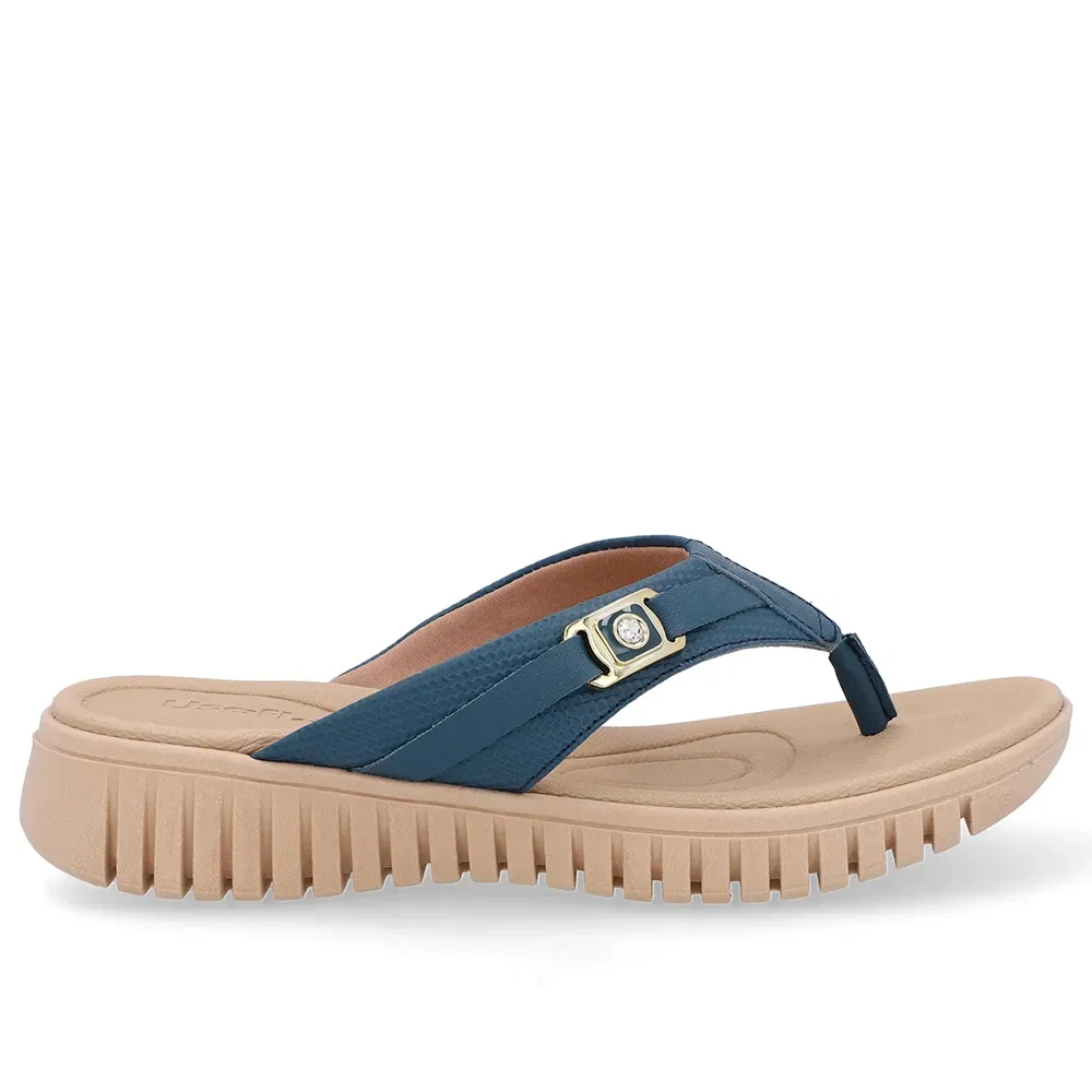 Chinelo Salto Plataforma Couro Azul Monograma — imagem 1