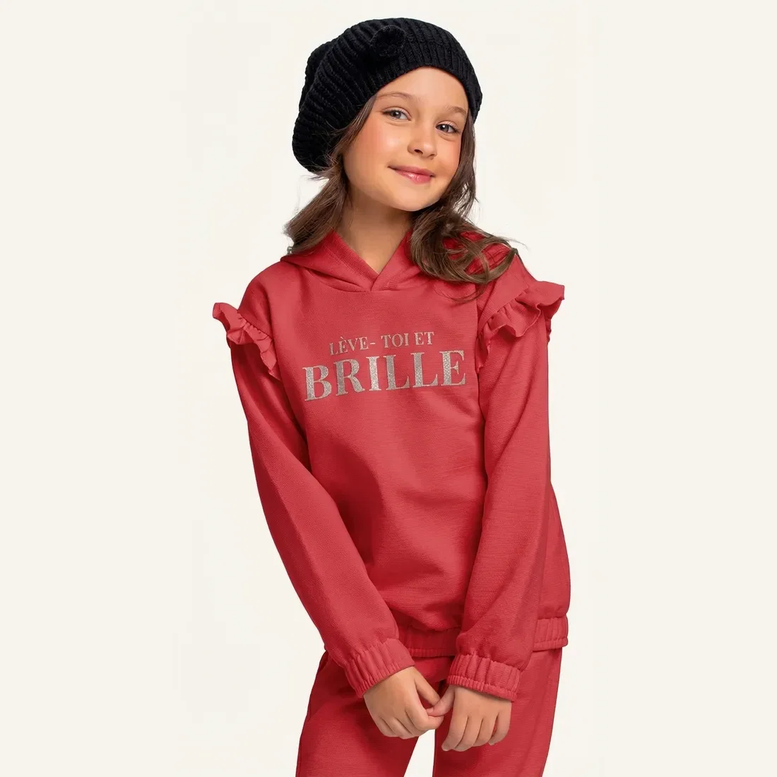 Conjunto blusão com capuz e calça em moletom lurex brille