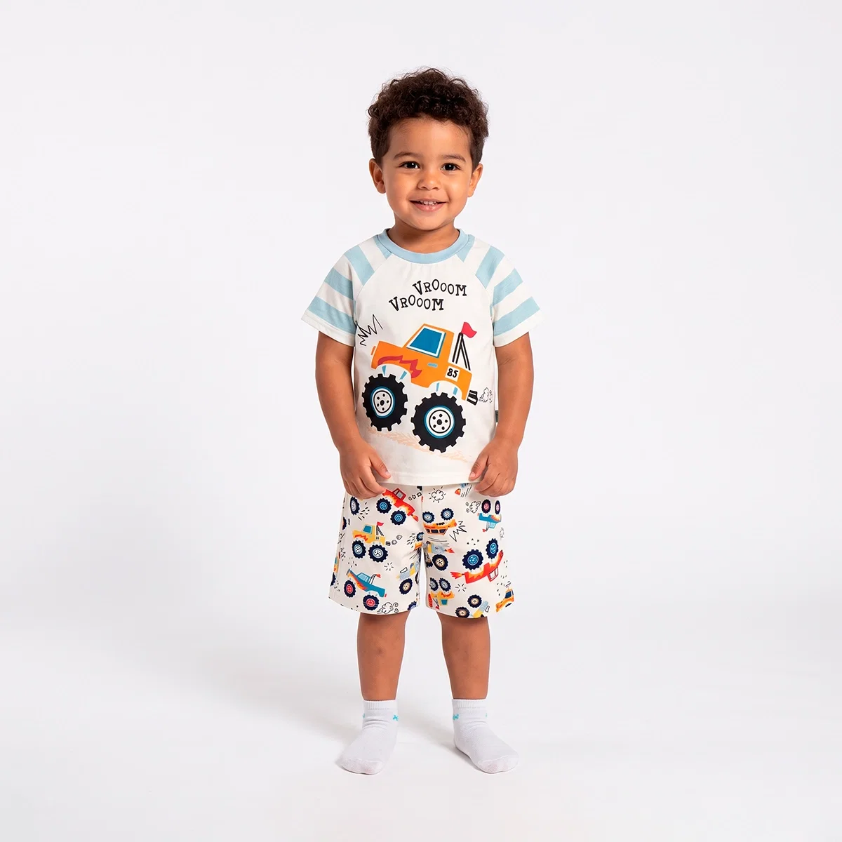 Pijama Curto Toddler Monster Truck Malha Toque Especial Brilha No Escuro Tip Top