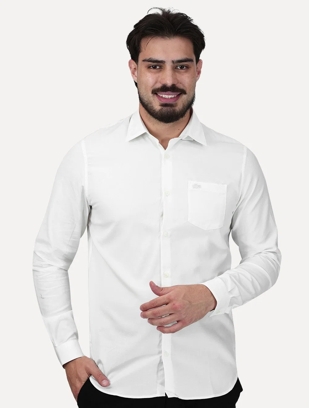 Camisa Lacoste Masculina Regular Poplin Cotton Pocket Mono Branca