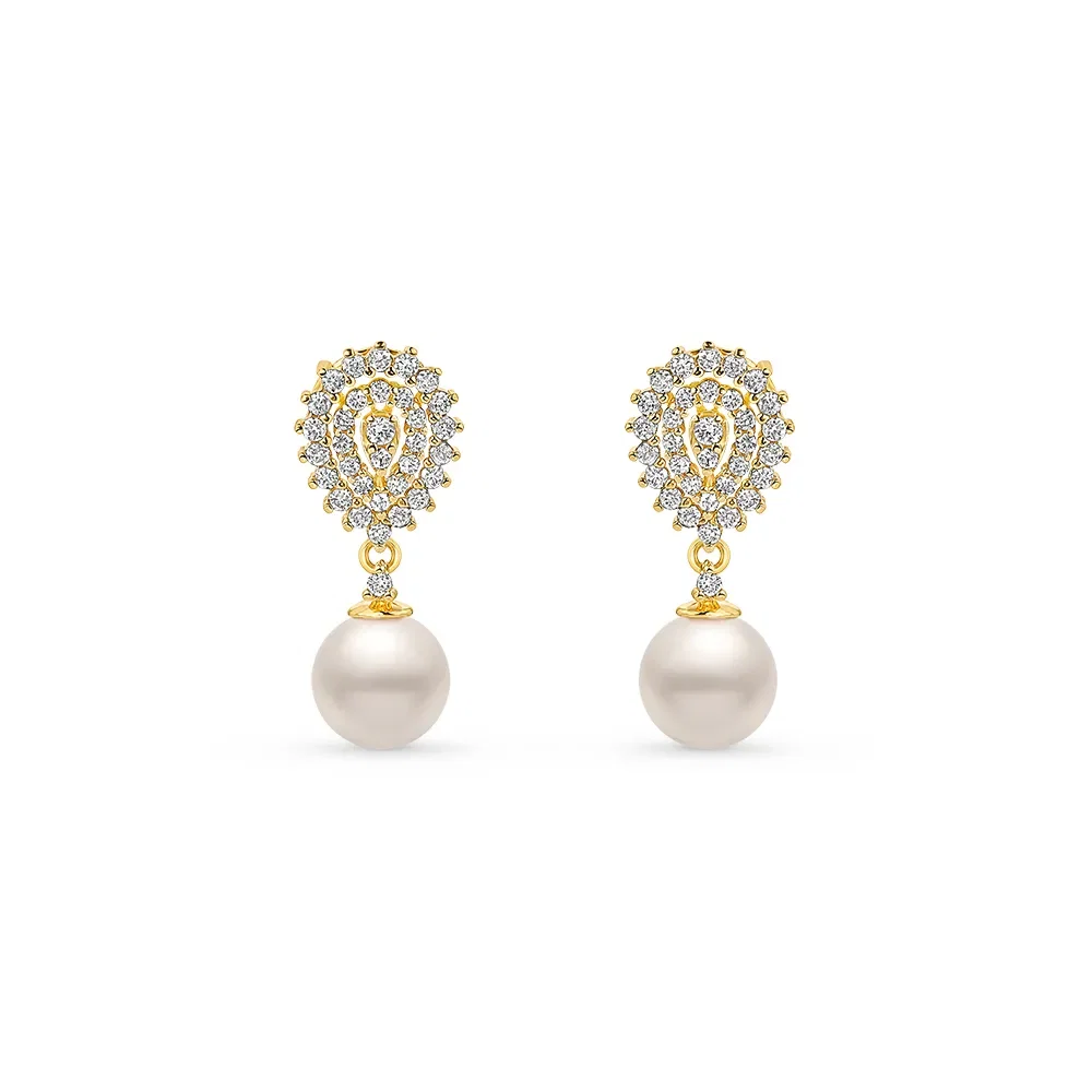 Brinco Conjunto Especial em Ouro Amarelo 18k com Pérola e Diamantes — imagem 1