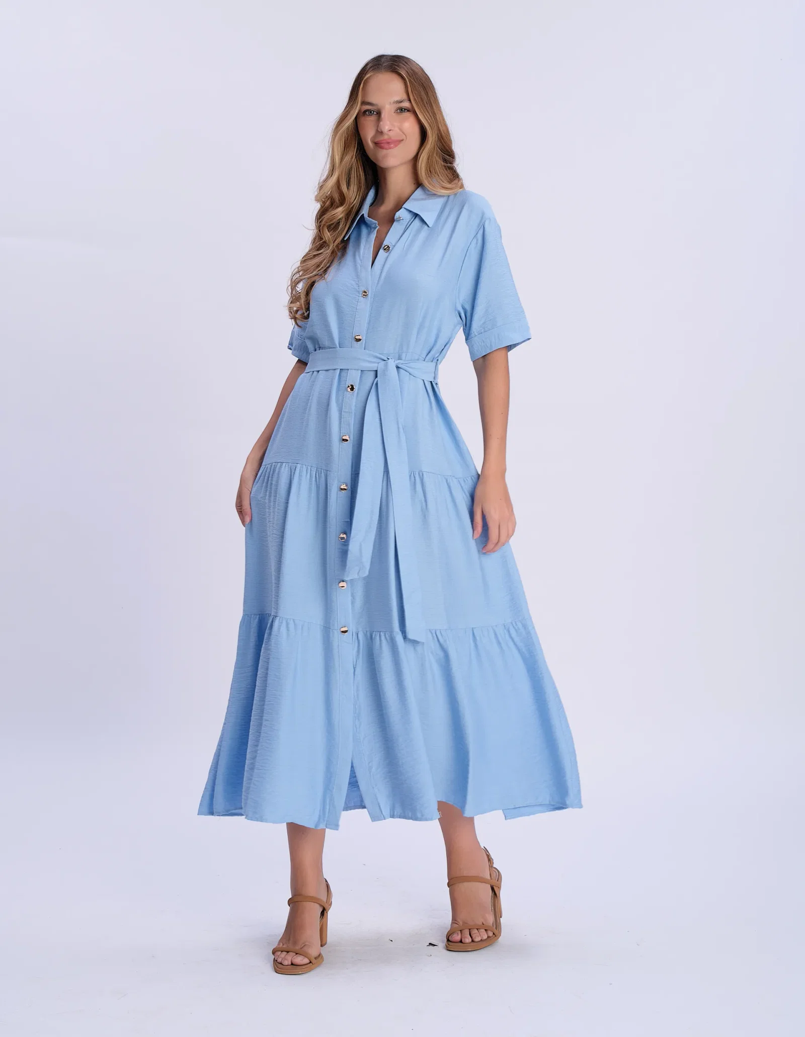 Chemise Marias Botões Faixa Amarração - Azul Claro
