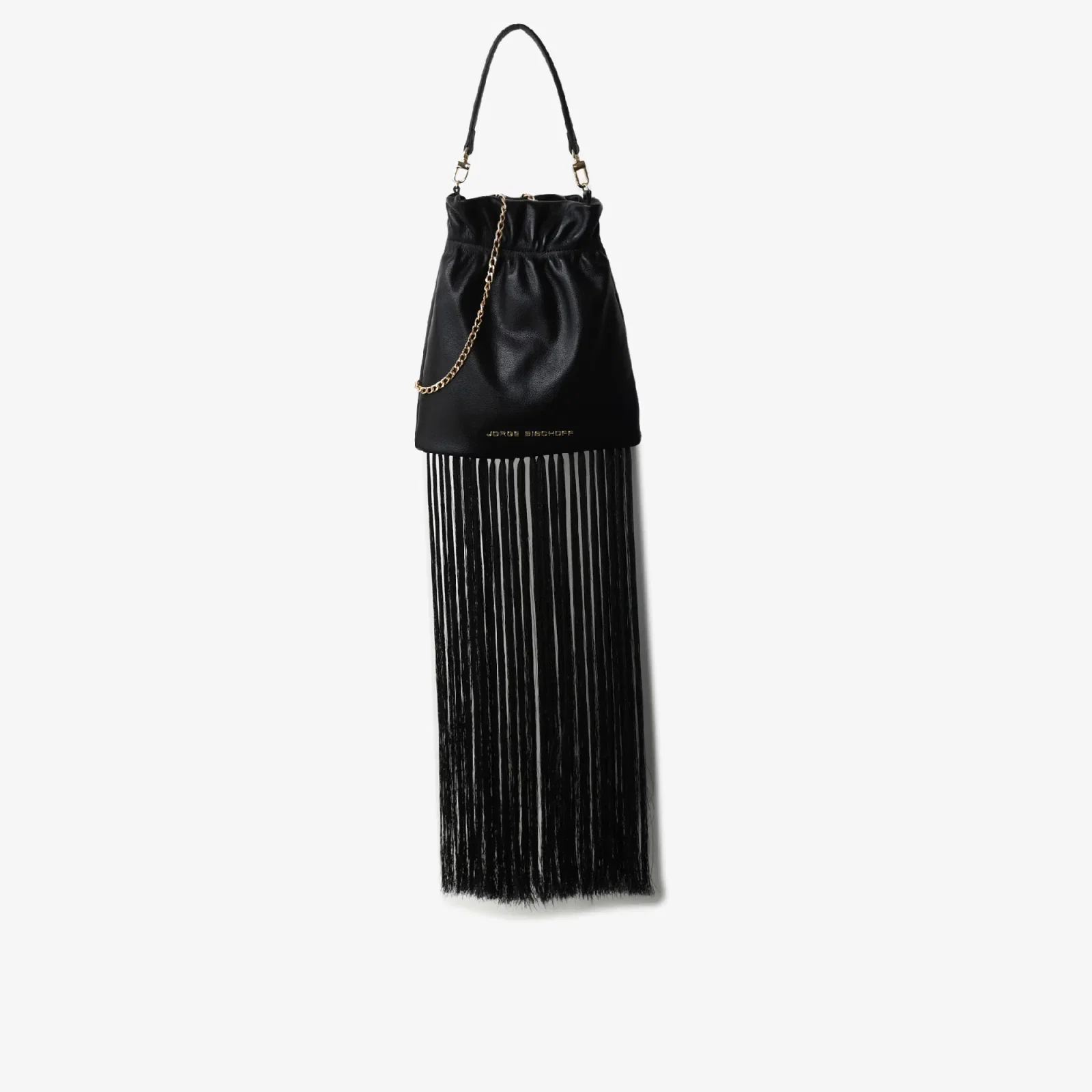 Bolsa Saco Preto Franja Removível Couro — imagem 1