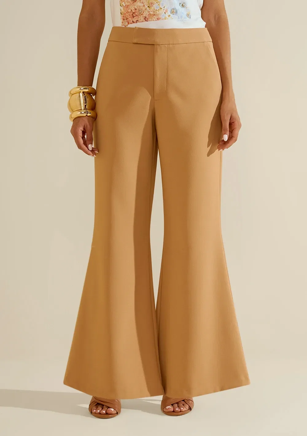 Calça Flare Alta Eclos Caramelo
