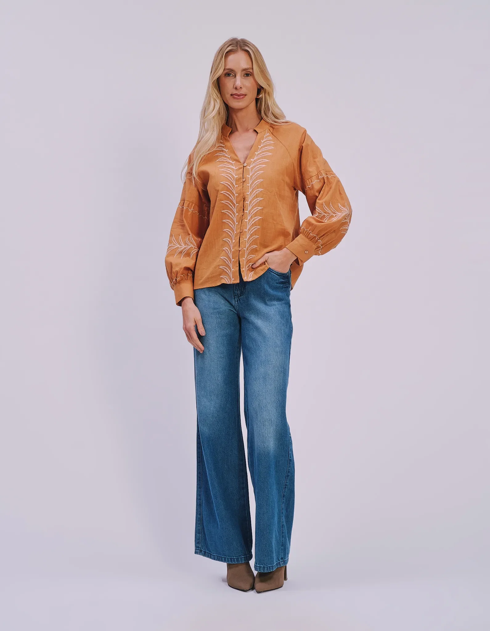 Calça Jeans Wide Leg - Denim Medio