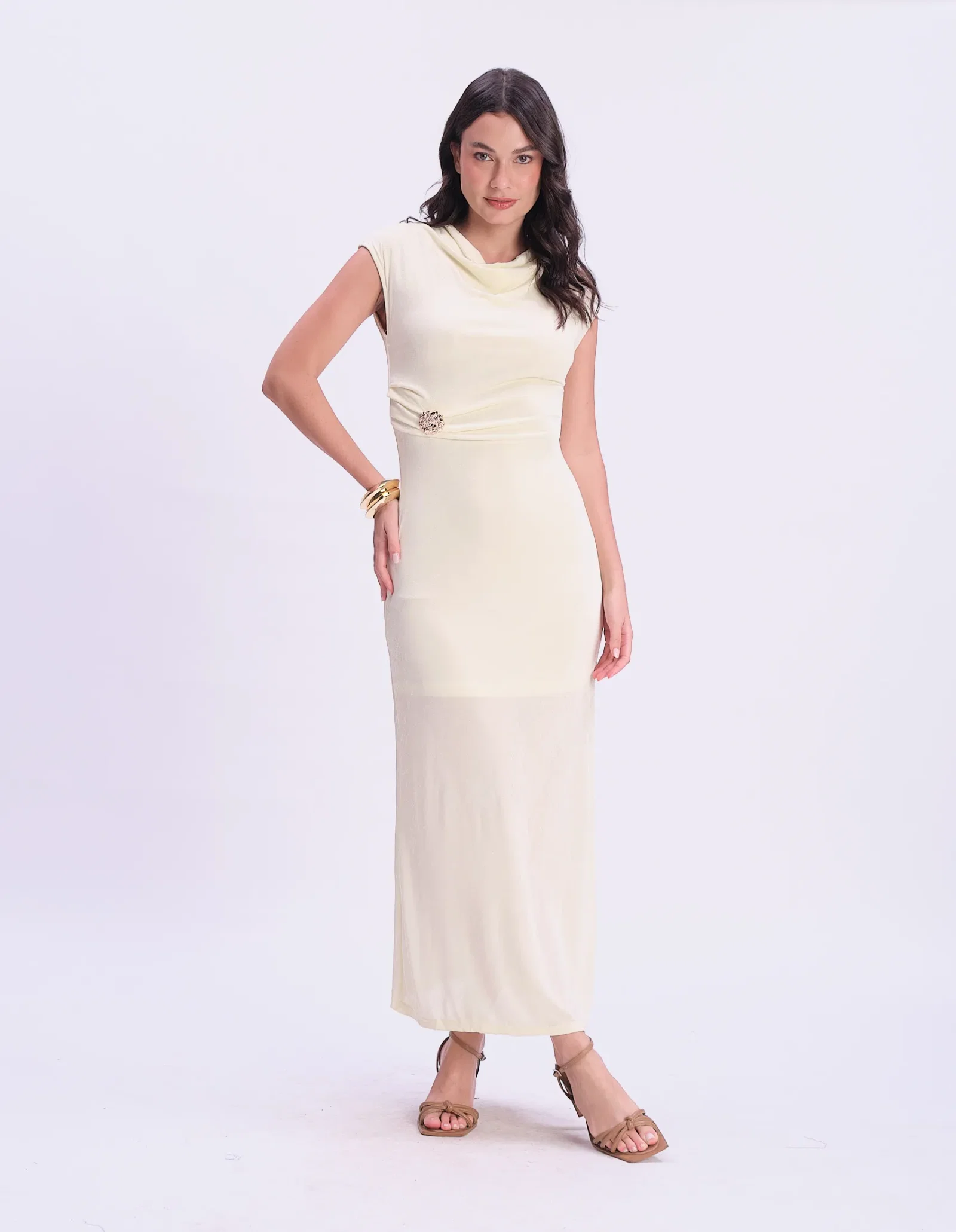Vestido Longo Detalhe Lateral - Amarelo — imagem 1