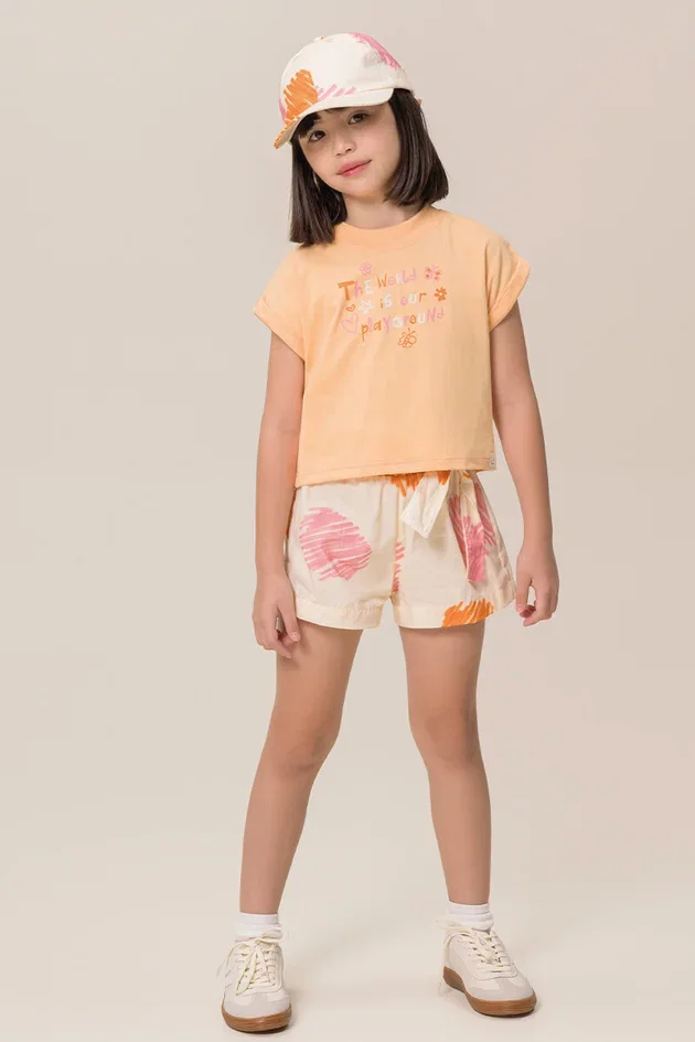 Conjunto Blusa Meia Malha e Shorts Tricoline Estampado — imagem 1