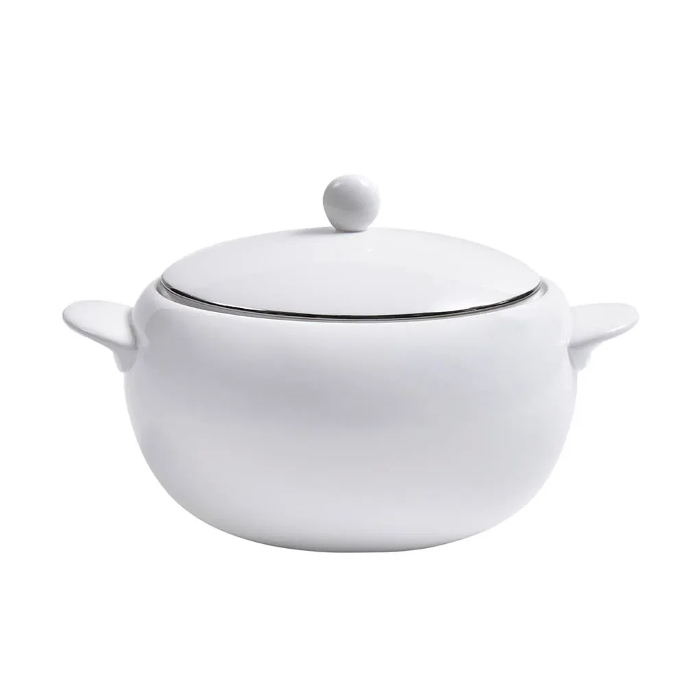 Sopeira com Tampa Silver em Porcelana 3,5 Litros Strauss Branca