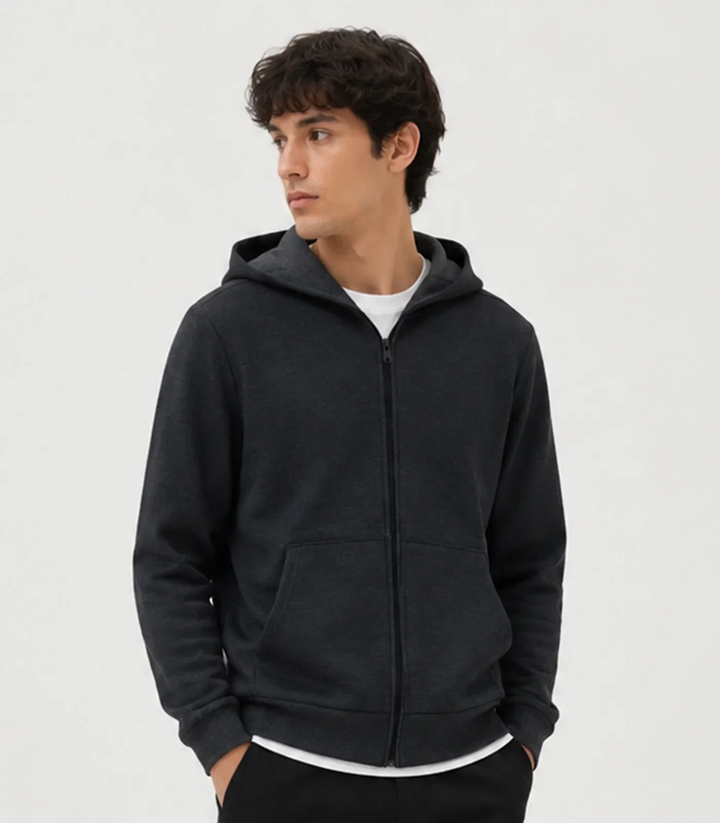 Jaqueta Masculina Moletom Peluciado E Gorro Select Mescla Preto — imagem 1