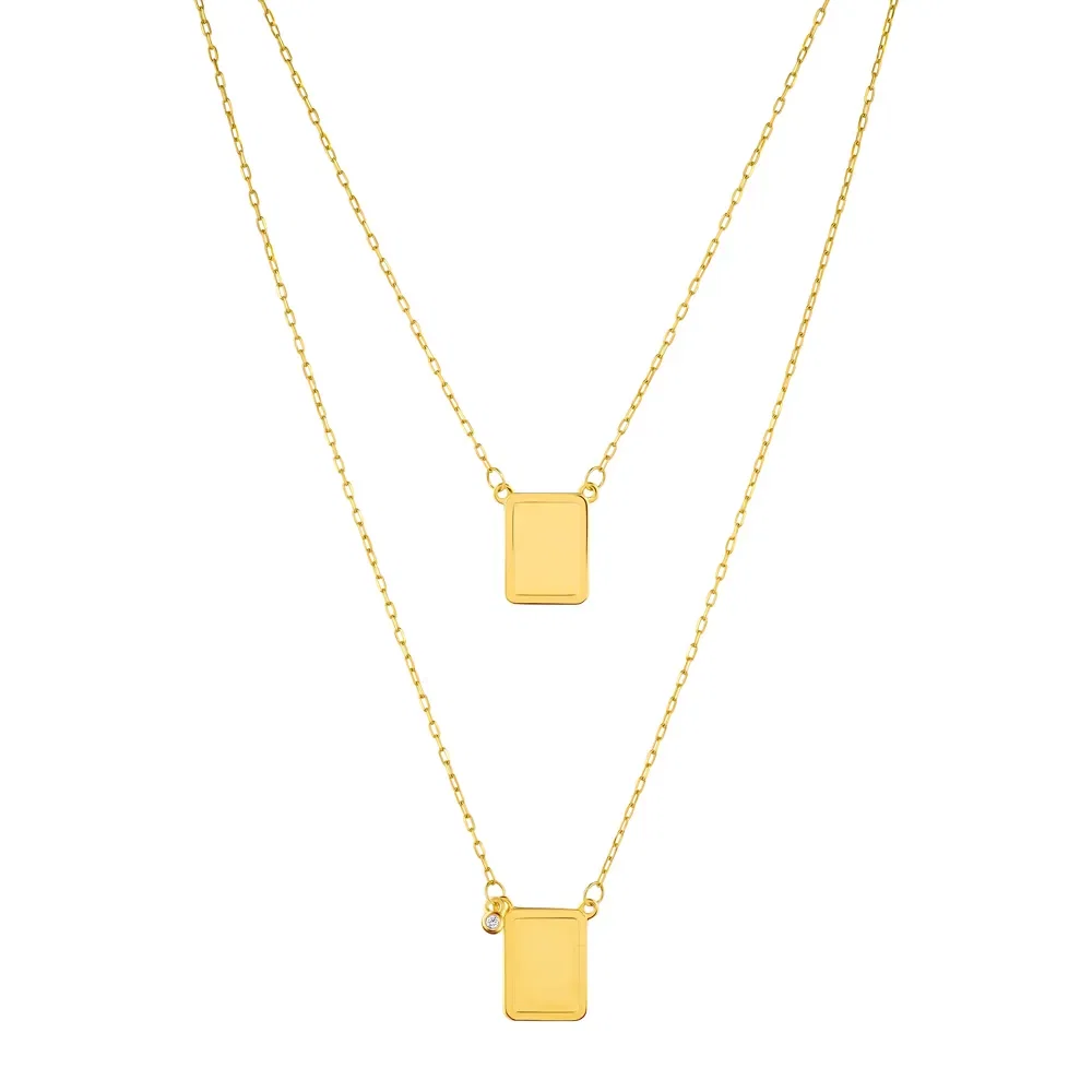 Escapulário Personalizável em Ouro Amarelo 18k com Safiras Incolores, 60cm — imagem 1