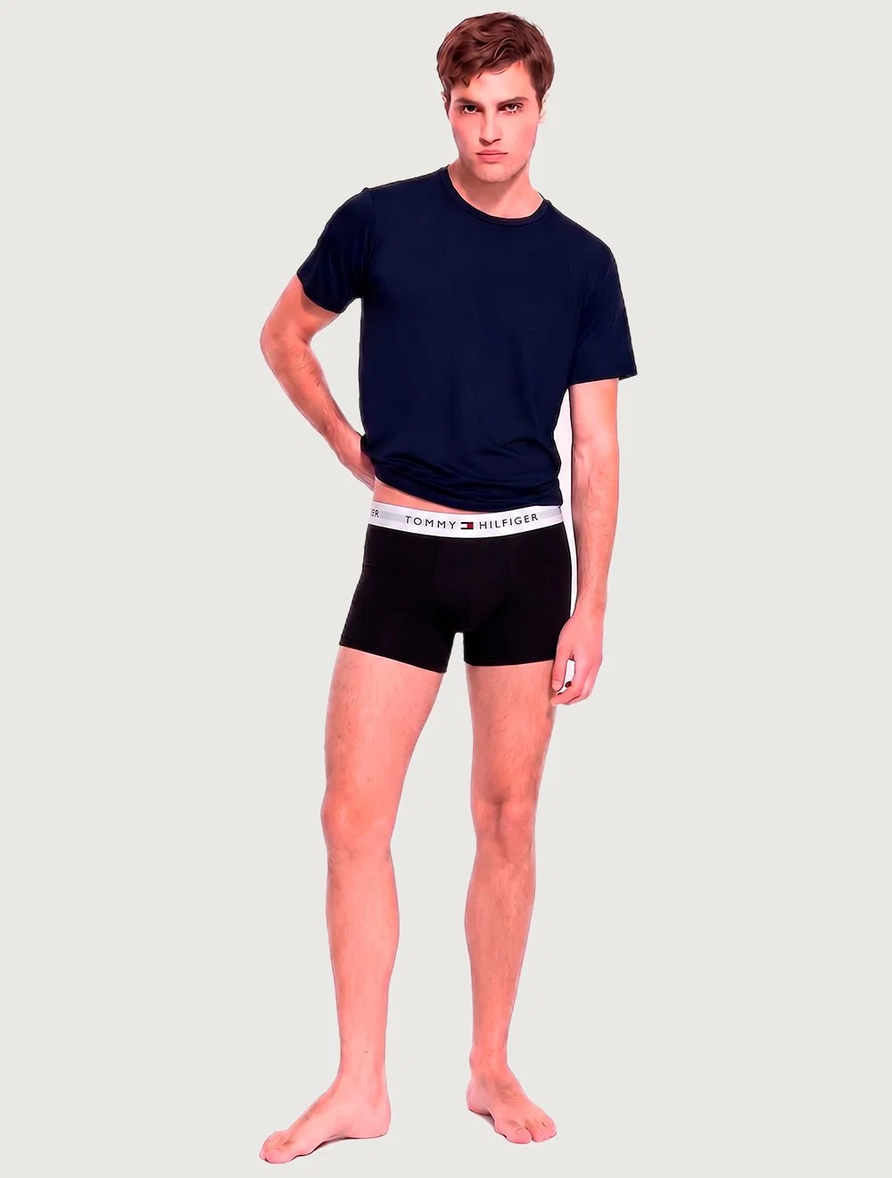Cueca Tommy Hilfiger Masculina Cotton Stretch Boxer Trunk Preta / Cinza Pack 2UN