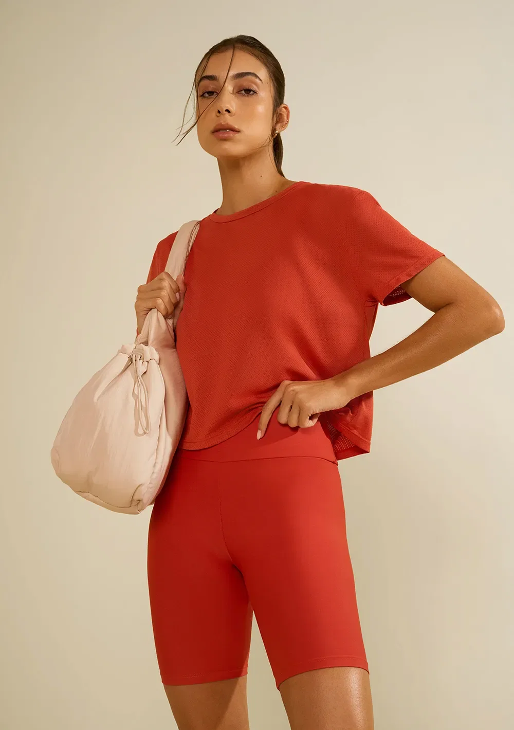 Camiseta Morena Rosa Solta Decote Careca Manga Curta Padrão Laranja — imagem 1