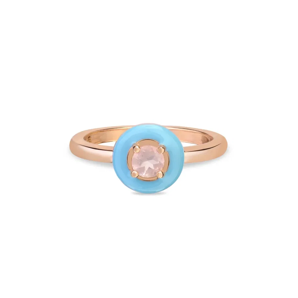 Anel Life Encanto em Liga Rosé com Banho de Ouro Rosé 18k, Quartzo Rosa e Esmalte