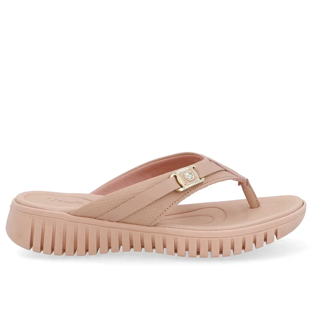 Chinelo Salto Plataforma Couro Bege Monograma — imagem 1