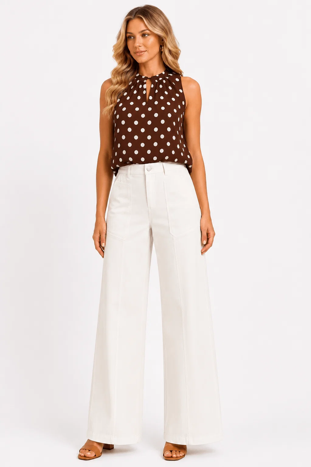 Calça Pantalona Bolsos Assimétricos - Off White — imagem 1