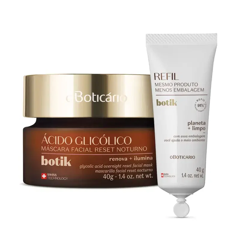 Combo Botik Ácido Glicólico: Máscara Facial Noturna 40g + Refil 40g