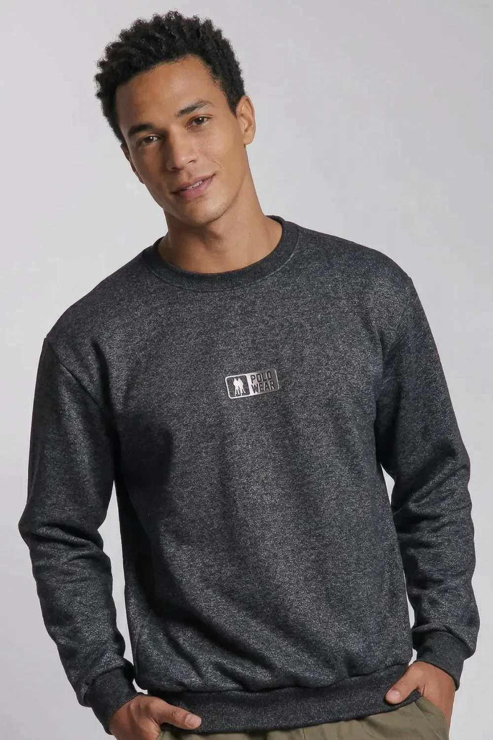 Moletom Gola Careca Casual Polo Wear Preto Mescla