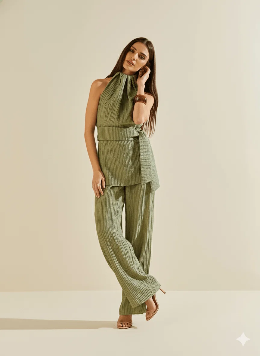 Calça Morena Rosa Pantalona Alta Verde