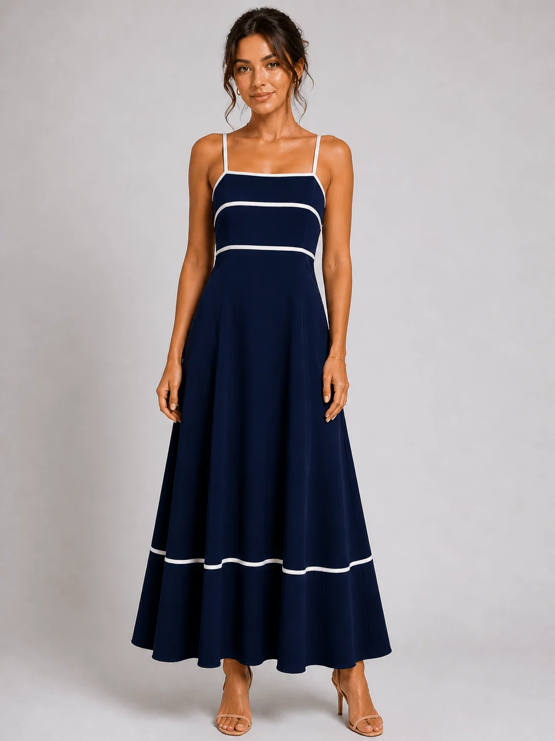 Vestido Midi Detalhe Vivos - Azul Marinho