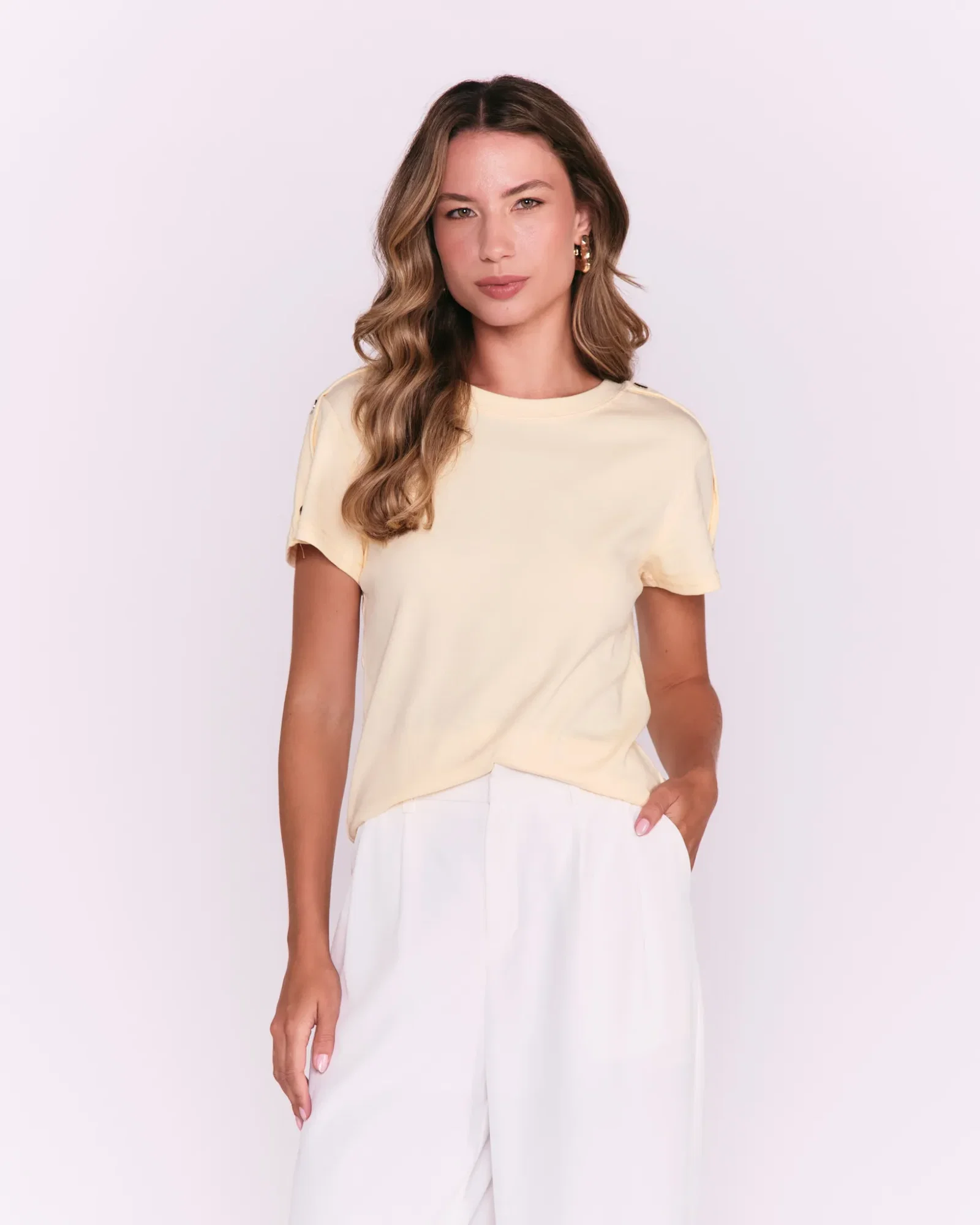Blusa Manga Curta Básica - Creme