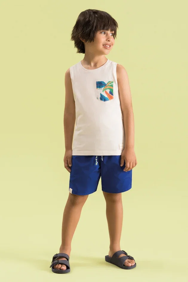 Conjunto Infantil Regata em Algodão e Bermuda Reversível em Tactel – Leve, Confortável e Sustentável
