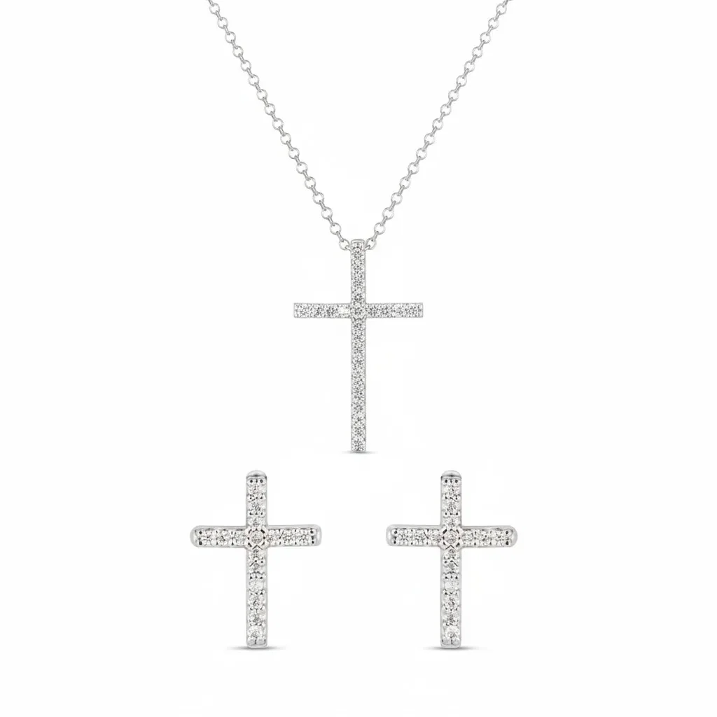 Kit Life Religioso I - Conjunto Brinco + Colar em Prata 925 com Zircônia Incolor