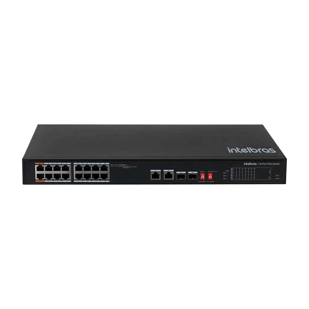 Switch Não Gerenciável 16 Portas Fast e 2 Portas SFP SF 1822 HI PoE Preto Intelbras