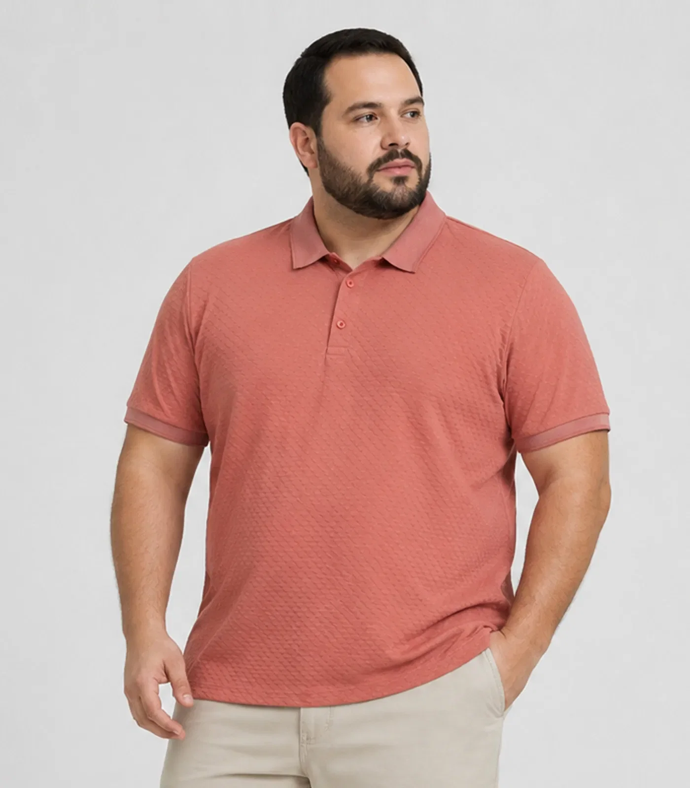 Camisa Polo Masculina Plus Size Manga Curta Select Bege
